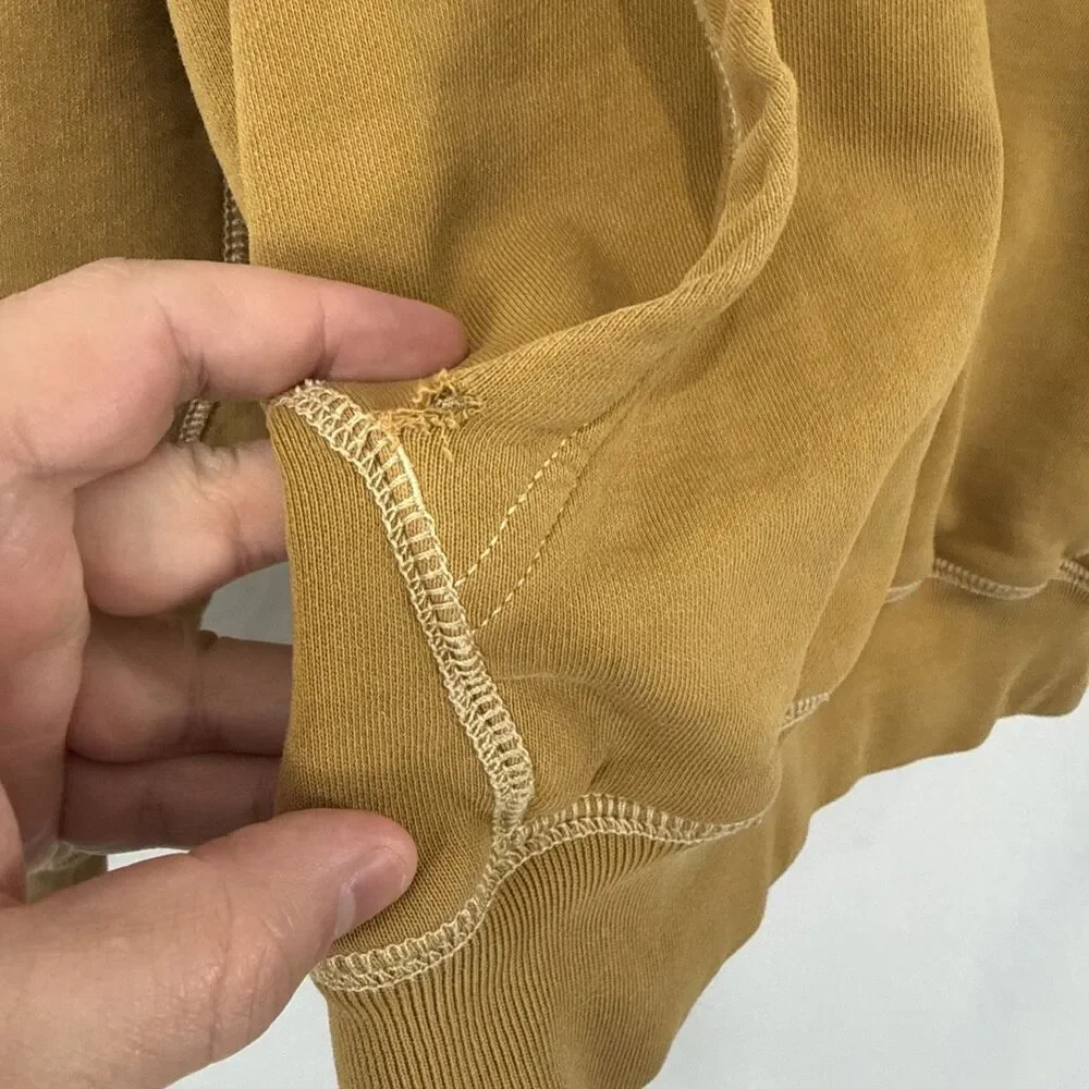 J. Crew Garment Dyed Waffle Lined French Terry Golden Yellow Hoodie Mens L *READ